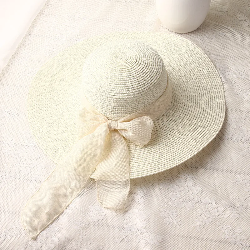 Sun Hats Female Ribbon Bow-knot Wide Brim Beach Hat