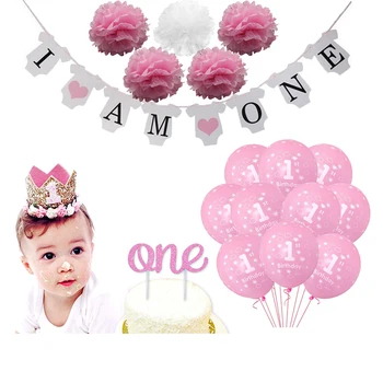 

Blue Pink It is Boy or Girl Paper Tableware Set First 1st Birthday Banner Hat For Baby Shower Gender Reveal Baptism Party Supply