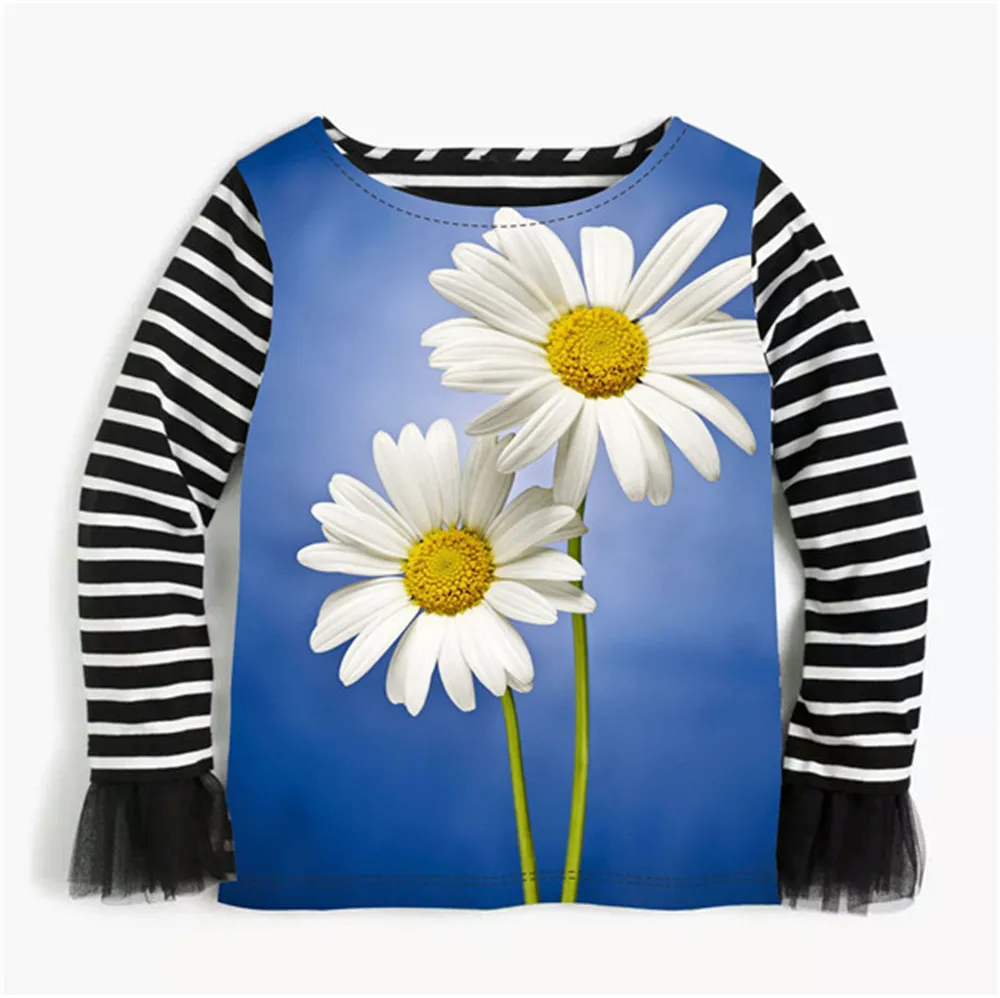 new Spring Summer New Girl T shirts Kids print flower tees toddler baby blue t shirts Children