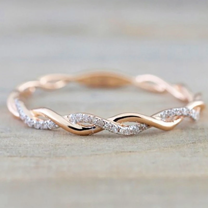

Round Rings For Women Thin Rose Gold Color Twist Rope Stacking Wedding Rings in copper Free shipping
