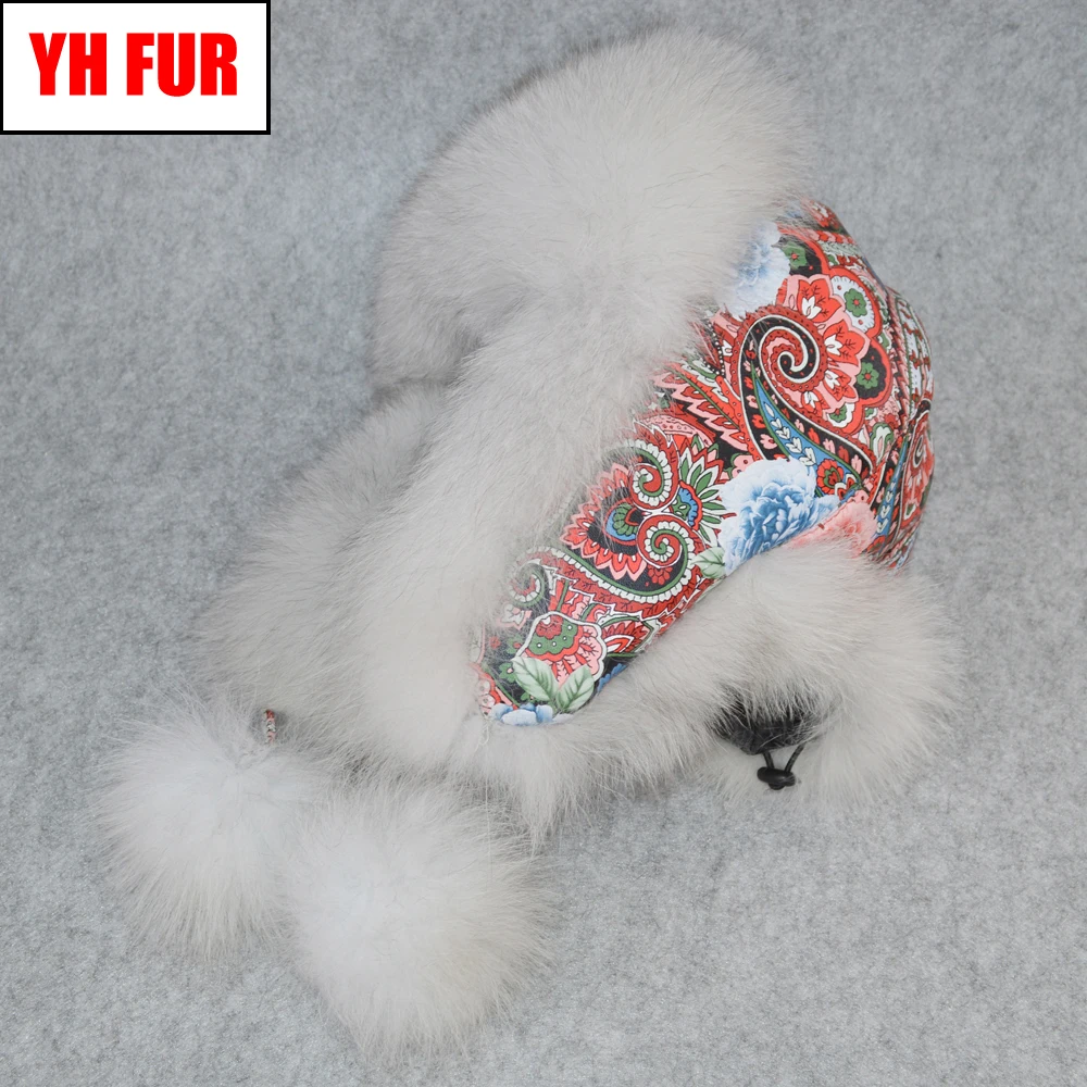 

2019 Natural Real Fox Fur Bomber Hats Winter Warm Women Fluffy Fox Fur Earflap Caps Luxury Good Quality Genuine Real Leather Hat