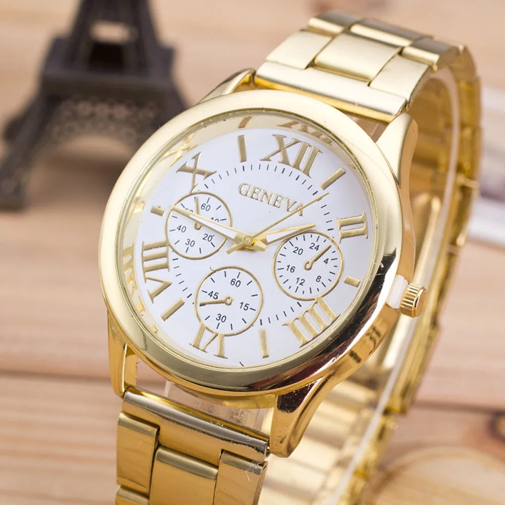 Бренд 3 глаза золото Женева повседневные кварцевые часы для женщин нержавеющая сталь платье часы Relogio Feminino женские часы горячая распродажа