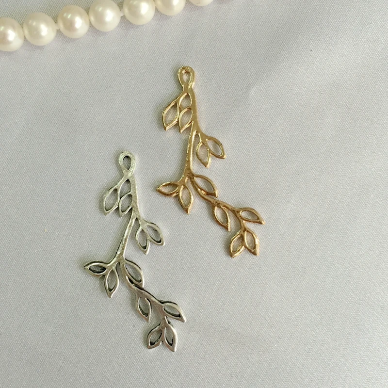 

47*18MM 40Pcs/Pack " Leaf " KC Gold & Silver Color Alloy Pendants Jewellery Beads Jewelry Charms