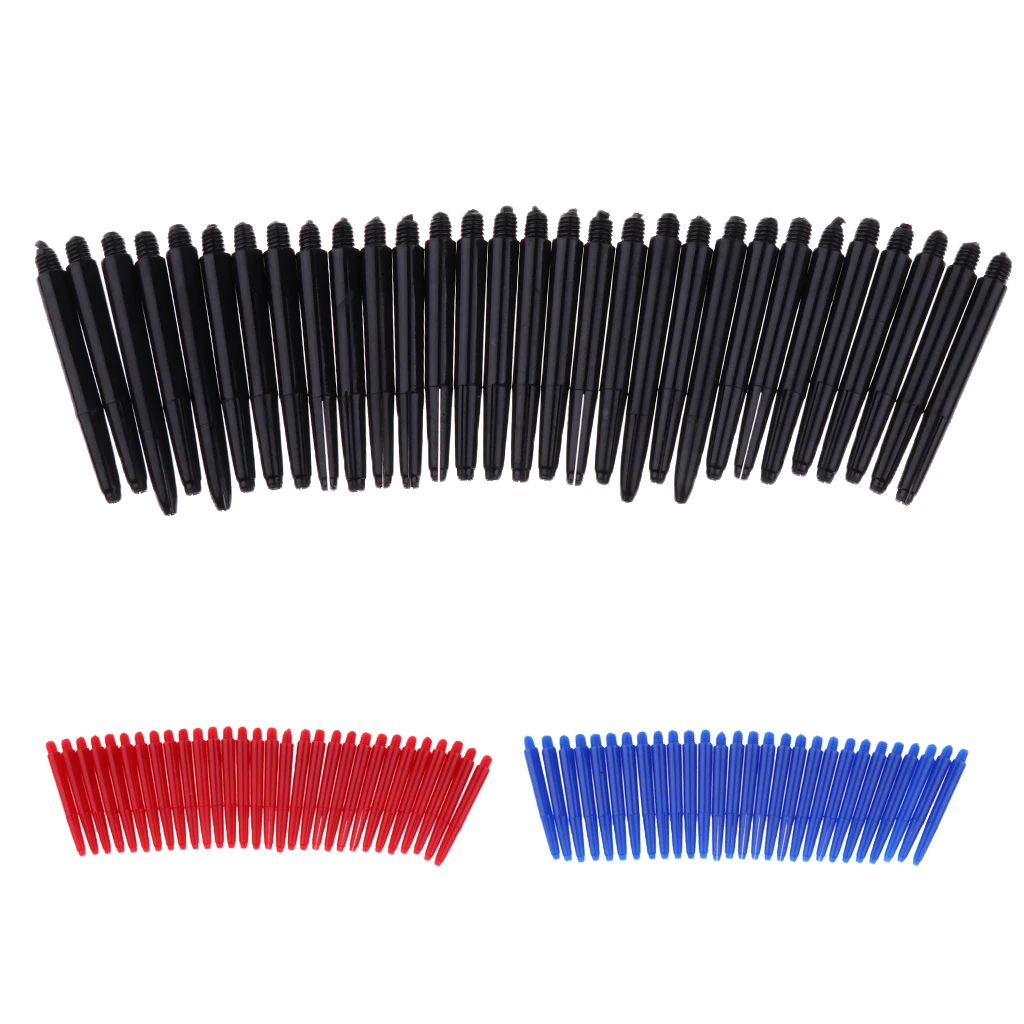 Set of 30 Nylon Dart Shafts Medium 43mm 2BA Screw Thread Durable and Lightweight Blue Black Red Color