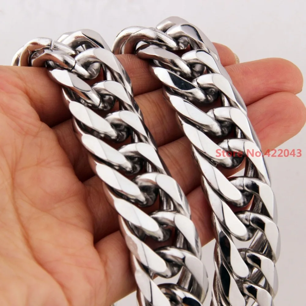 

Heavy Jewelry! 7-40" 13/16/19/21mm 316L Stainless Steel Silver Men's Charming Double Cuban Curb Link Chain Necklace ,Top Quality