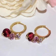 XF милые розовые красные циркониевые бусинки, серьги-гвоздики, медные псевдо золотые 925 Серебряные ушные булавки, иглы, свадебные манжеты, клипсы, ювелирные изделия