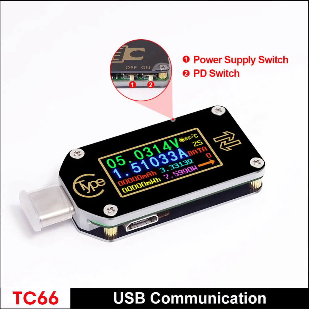 Tc66/tc66c тип-c Pd триггер usb-c Вольтметр Амперметр Напряжение 2 способ измеритель тока мультиметр Pd зарядное устройство батарея Usb тестер B4 - Цвет: TC66