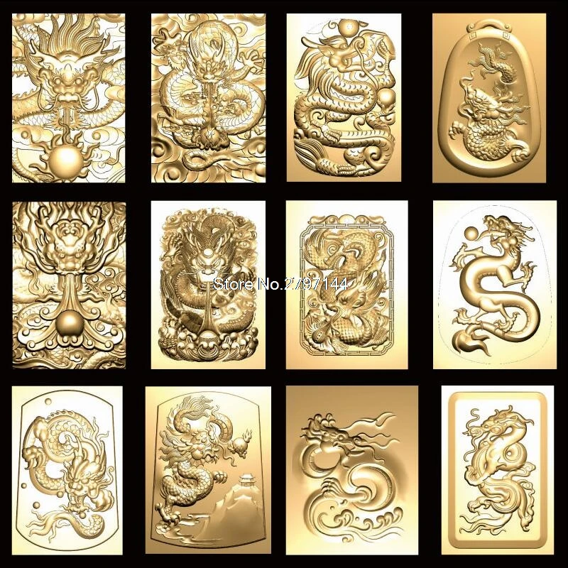 36 pcs dragon cards 3d model STL relief for cnc STL format 3D printing model source file stl relief artcam vectric aspire