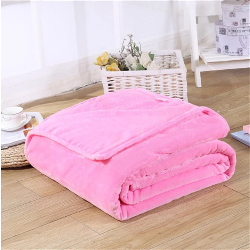 Super Soft Coral Fleece Blanket 220gsm Light Weight Solid Pink Blue Faux Fur Mink Throw Sofa Cover Bedspread Flannel Blankets - Цвет: pink