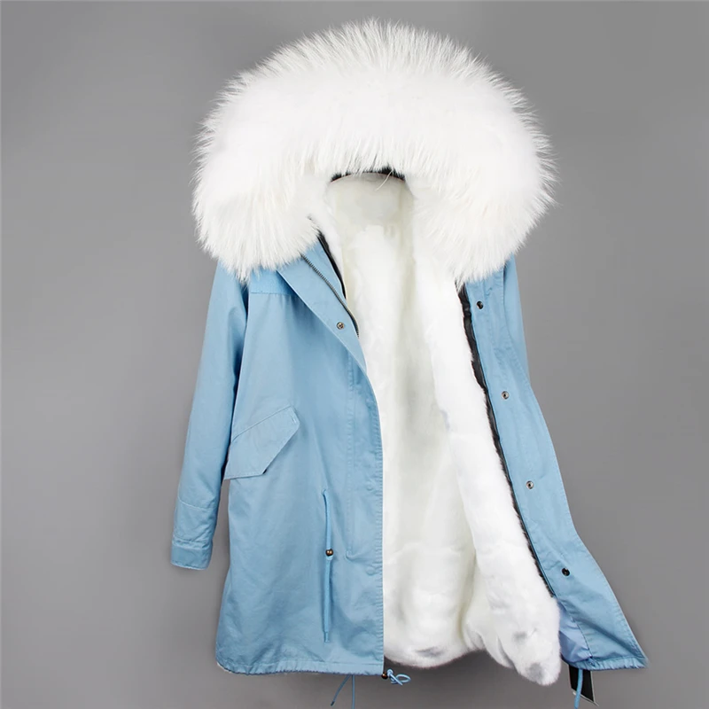 Бренд OFTBUY, новинка, большая Длинная зимняя куртка с капюшоном из меха енота, Женская парка, пальто из натурального меха для женщин, Толстая теплая подкладка