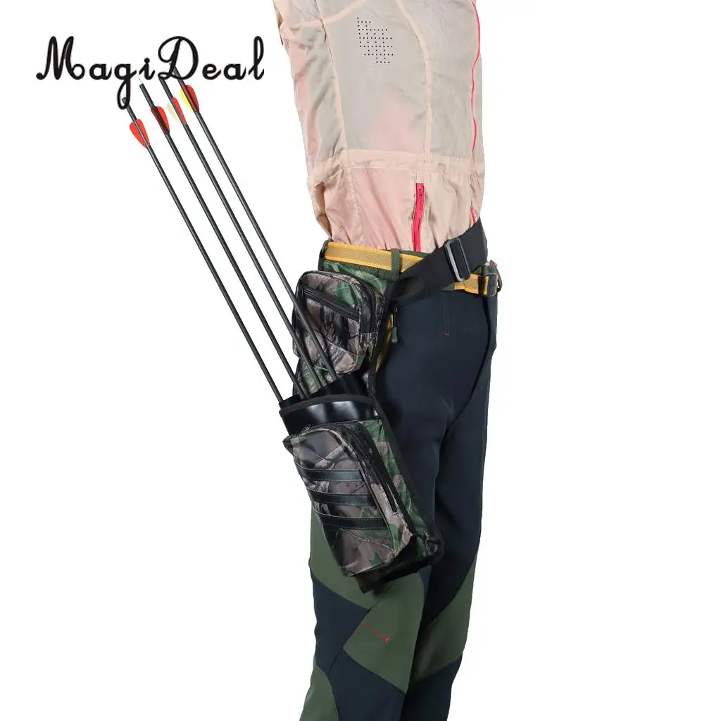 MagiDeal Archery Arrow Quiver Holder Belt Waist Recurve Bow Hunting 4 Tubes Camo Back Side Quiver