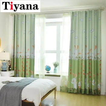 

Cartoon Rabbit Room Darkening Green Curtains For Kids Bedroom Living Room Pink Cortinas Cute Window Drapes For Baby Room P116D3