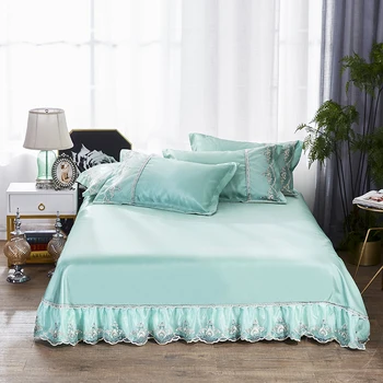 

2019 new European Lace BedBedspread Fitted Sheet Pillowcases Cotton 2/3pcs Solid Princess Lace Bedding