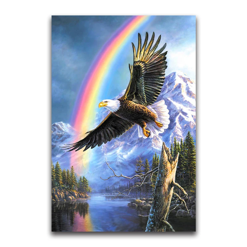 DIY Diamond Embroidery Eagle Flying Sky Snow Mountain Diamond Painting Cross Stitch Round Drill Mosaic Decoration