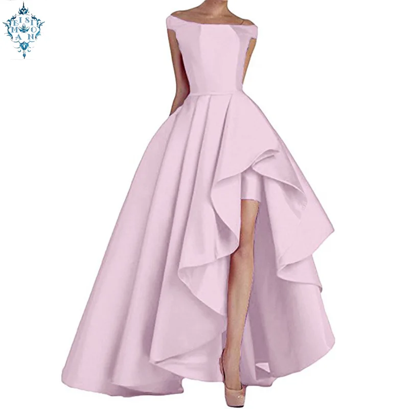

Ameision 2019 Boat Neck Royal Blue Women's Off Shoulder Long Evening Prom Dresses High Low Formal Gowns