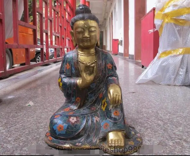 

Tibet Temple Bronze Gild cloisonne Seated QuanYin Kwan-Yin Bodhisattva statue