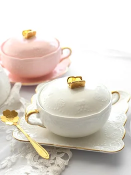 

Bird's nest bowl dessert European style palace golden edge double ear l ceramic cover stewed cup tremella bowl soup bowl