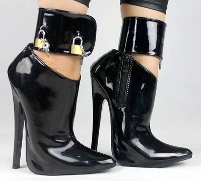 

Newest Style Women Black Patent Leather Pointed Toe Sandals Metal Lock Decoration High Heel Party Shoes Size Zipper Pumps