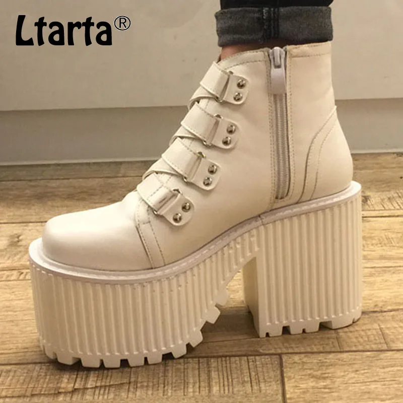 

LTARTA single-explosive Sawtooth thick-soled Platform boots Waterproof high-heeled Motorcycle boots women's Boots JXQ-4407