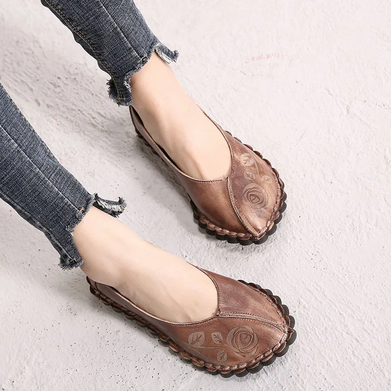 

women 2019 spring genuine leather low flats heel slip on boat shoes female spadrilles moccasins toe loafers espadrillas H901-300