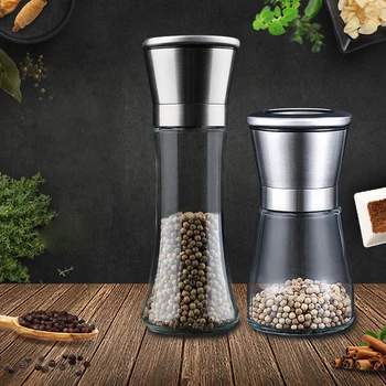 

Premium Salt Pepper Grinder,flavor bottle Adjustable and Easy To Use, 304 Stainless Steel Top and Thick Glass Body Kitchen tool