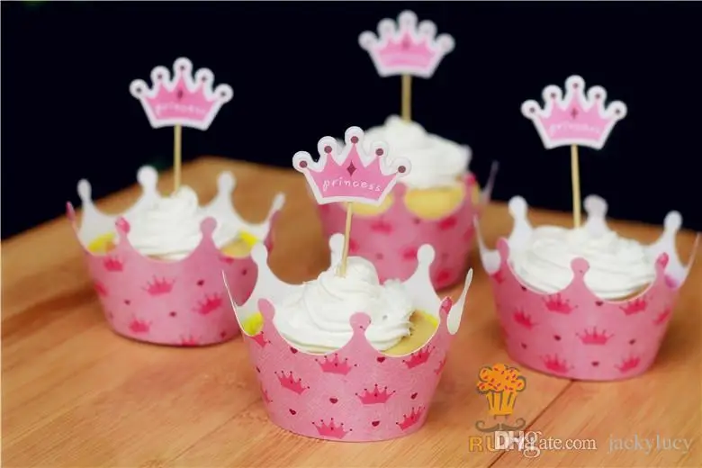 Розовая корона принцессы обертка для кексов декоративные коробки торт чашки с ботворезы выбирает для дня рождения Рождество предметы для украшений