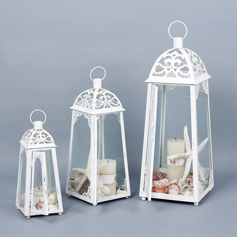 European Vintage Wedding Accents Lace Design White Iron Small Middle Large Candle Holder Set European Vintage Wedding Accents Lace Design White Iron Small Middle Large Candle Holder Set