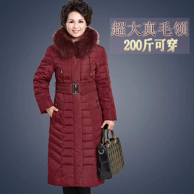 Nieuwe Winter vrouwen Duck Down Jas Moeder Big Size Jas Met Echt Bont Kap Over 100kg Maxi Lange zwart Rood Groen Paars 5xl 6xl Nieuwe Winter vrouwen Duck Down Jas Moeder Big Size Jas Met Echt Bont Kap Over 100kg Maxi Lange zwart Rood Groen Paars 5xl 6xl