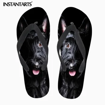 

INSTANTARTS Cute Pet Dog Scottish Terrier Pattern Black Summer Beach Shoes Home Slippers Man Boy Rubber Flip-flops Man's Shoes