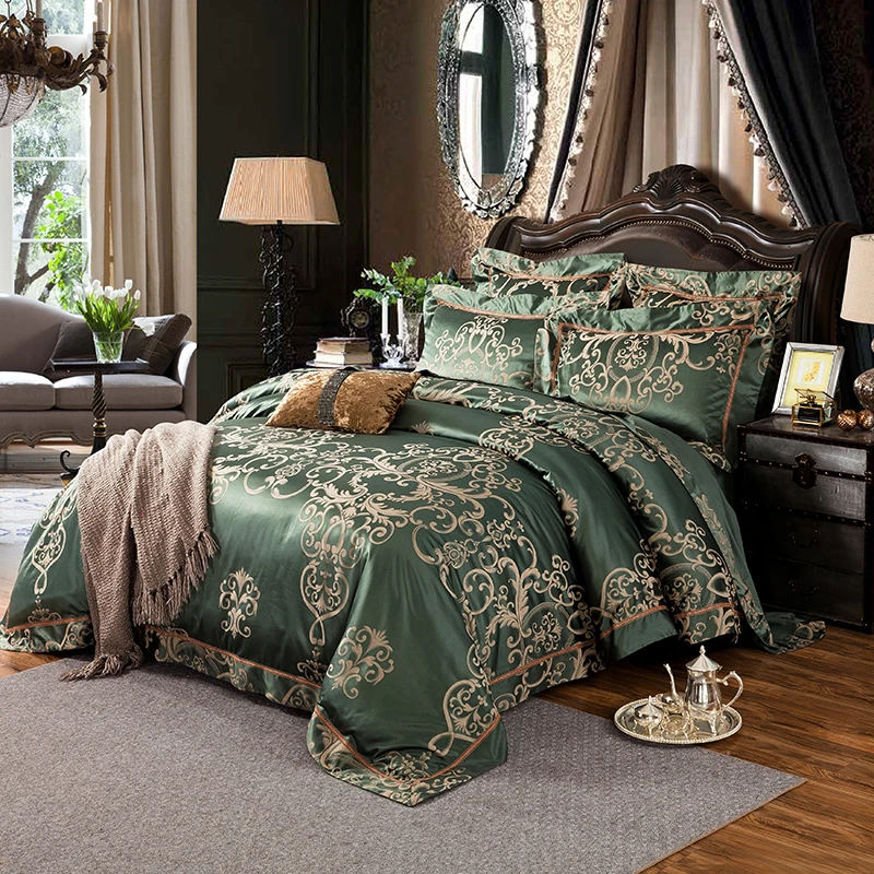 Juego de cama de lujo con diseño de Jacquard, juego de sábanas de tamaño King Queen, conjunto de edredón, edredón, funda de almohada, juego de cama parure de lit Juego de cama de lujo con diseño de Jacquard, juego de sábanas de tamaño King Queen, conjunto de edredón, edredón, funda de almohada, juego de cama parure de lit