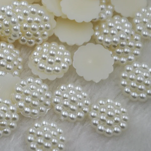 

20Pcs/lot 13mm Beige Imitation Pearls Half Round Flatback Flower Beads Wedding Cards Embellishments DIY Decoration