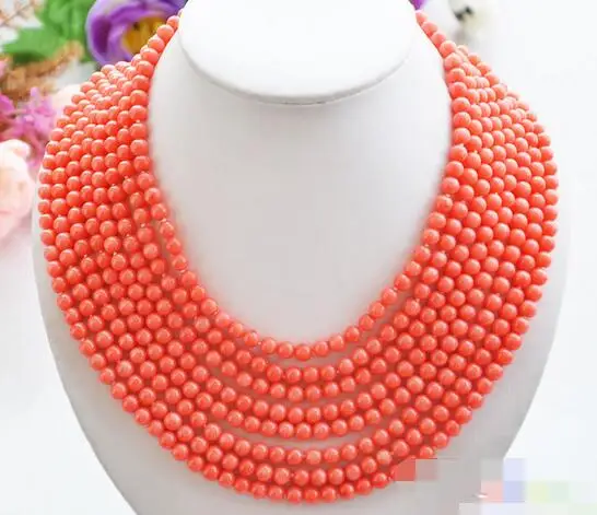 

song voge gem nanJ0408 8row round pink coral bead necklace