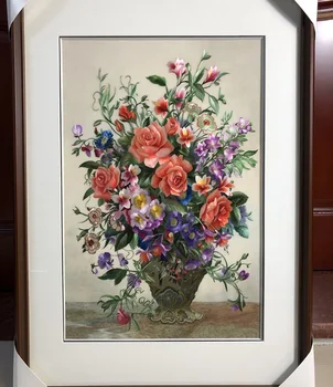 

Handmade 100% Mulberry Silk Thread Finished Suzhou Embroidery not include frame ,flower vase picture 40*60cm