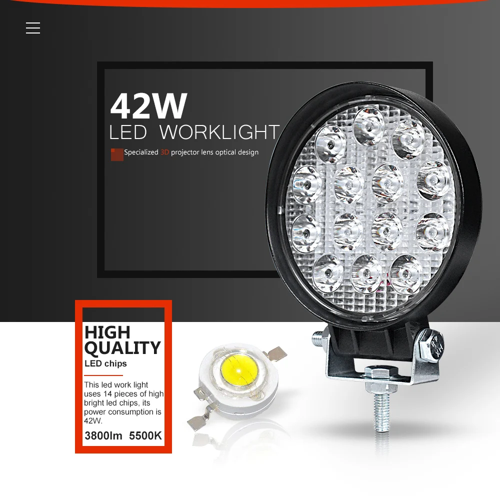 Лампа Worklight 4 дюйма 42 Вт 48 Вт 60 Вт внедорожный тонкий рабочий свет 12 в свет интерьер led 4x4 led трактор фара дальнего света для лодок