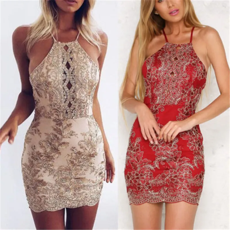 

Summer Women Sequins Backless Dresses Sleeveless Bodycon Party Stretch Short Mini Dress Fancy Elegant Woman Lace Flower Dresses
