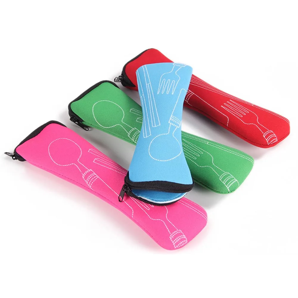 

Travel Tableware Packing Bag Organizer For Tableware Picnic Fork Spoon Chopsticks Tool Kit Camping Washable Zipper Cloth Bag