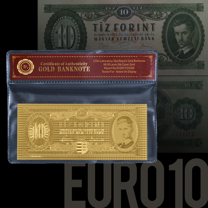 

WR 1:1 Currency Banknotes Designs Hungarian 10 Forint Gold Banknote Color With COA Frame Make Money Selling
