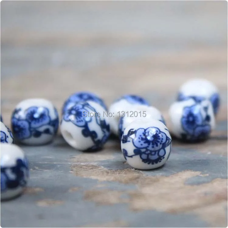 50 шт. сине белые фарфоровые круглые бусины 10/12 мм|round beads|flower spacer beadsspacer beads |