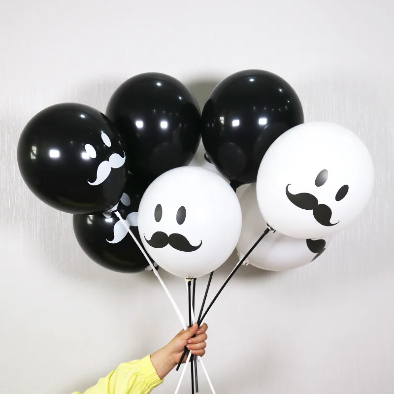 

10pcs Fun Moustache Latex Balloon With White Black Balloon Stick for Wedding Halloween Birthday Party Balloons Decorations