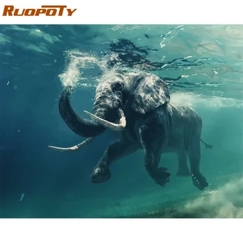

RUOPOTY Frame Elephant DIY Painting By Numbers Animals Handpainted Oil Painting Acrylic Drawing By Numbers For Home Decors Gift