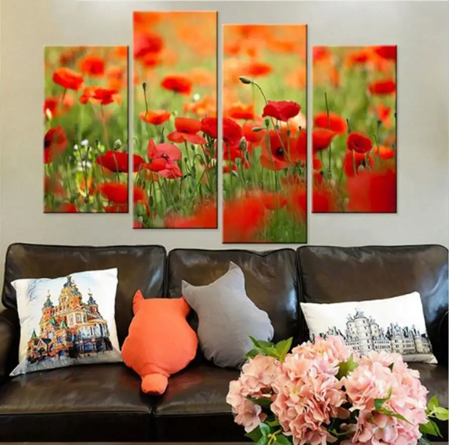 

4pcs 5d diy diamond Red poppies full square drill diamond embroidery rhinestones painting kit triptych painting C270