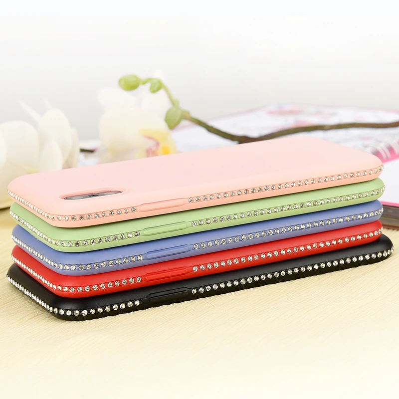 

Fashion Edge with diamond silicone Case for iPhone XR XS MAX X 8 Plus 7 +Candy color Back Case Cover for iPhone 7 6 6S Plus Case
