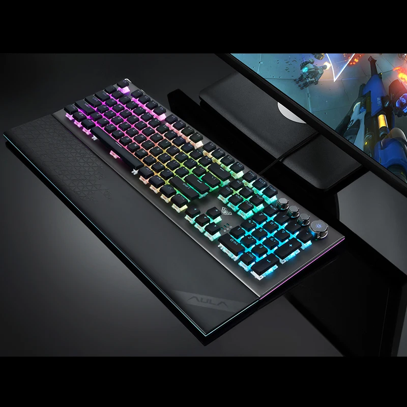 Механическая игровая клавиатура AULA с RGB подсветкой синий переключатель 108 клавиш