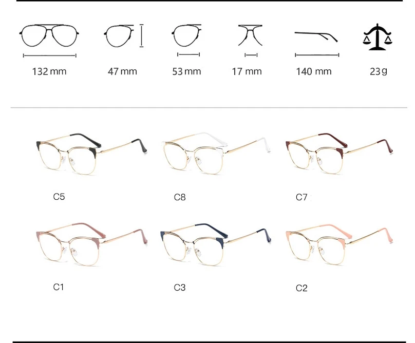 Простые металлические оправы для очков с кошачьими ушками для мужчин и женщин, модные оптические компьютерные очки 45892