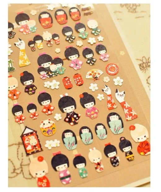 Милый мультфильм Kokeshi Япония Кимоно девушка канцелярские дневники наклейки декоративные мобильные наклейки для скрапбукинга DIY наклейки