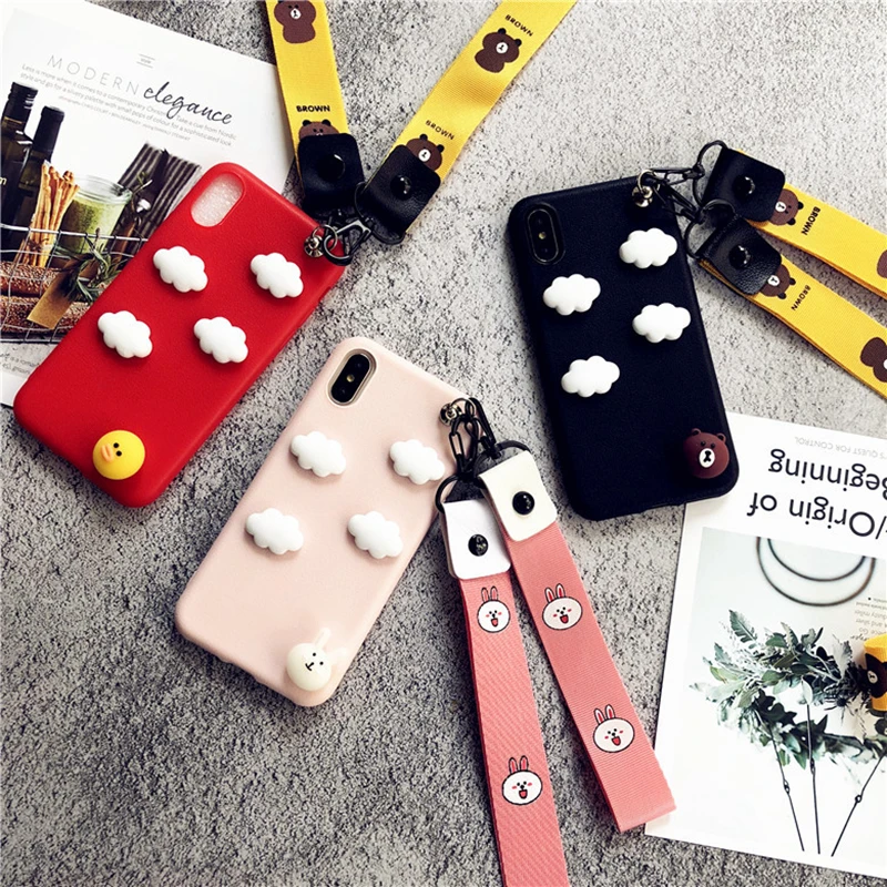 

Cute Clouds Ropes Cases For iPhone 5s SE 7 8 7 plus Mobile Case 3D bear duck Cloud Soft back Case For iPhone X 6 s plus 7 8 Case