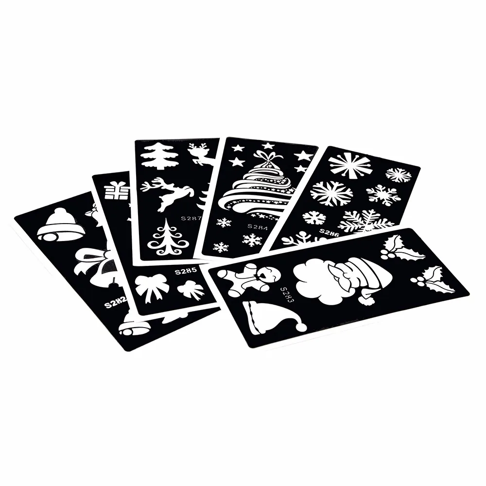 6 Pieces Tattoo Henna Stencil Christmas Tree Santa Claus Pattern Airbrush Painting Body Art Tattoo Stencil New Year Gift S200#13 (2)