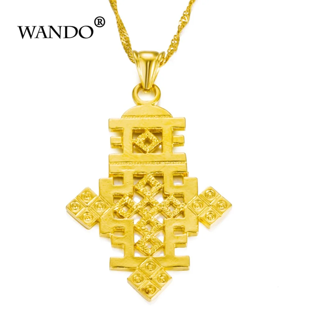 

WANDO Hiphop Ethiopian Cross Dangle pendant Gold Color Earring Eritrea jewelry for African Women man necklace Gift