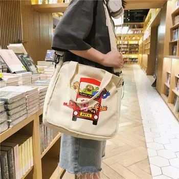 

Simple Shopping Bags for Women New Ladies Canvas Tote Bag Cartoon Printing Large Shoulder Bags Fashion Crossbody Messenger Bags
