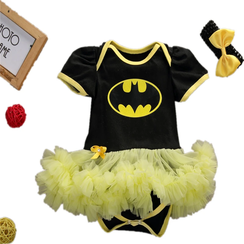 Pudcoco Cute Newborn Infant Baby Girl Batman Yellow Lace Clothes Bodysuit Tutu Clothes Headband